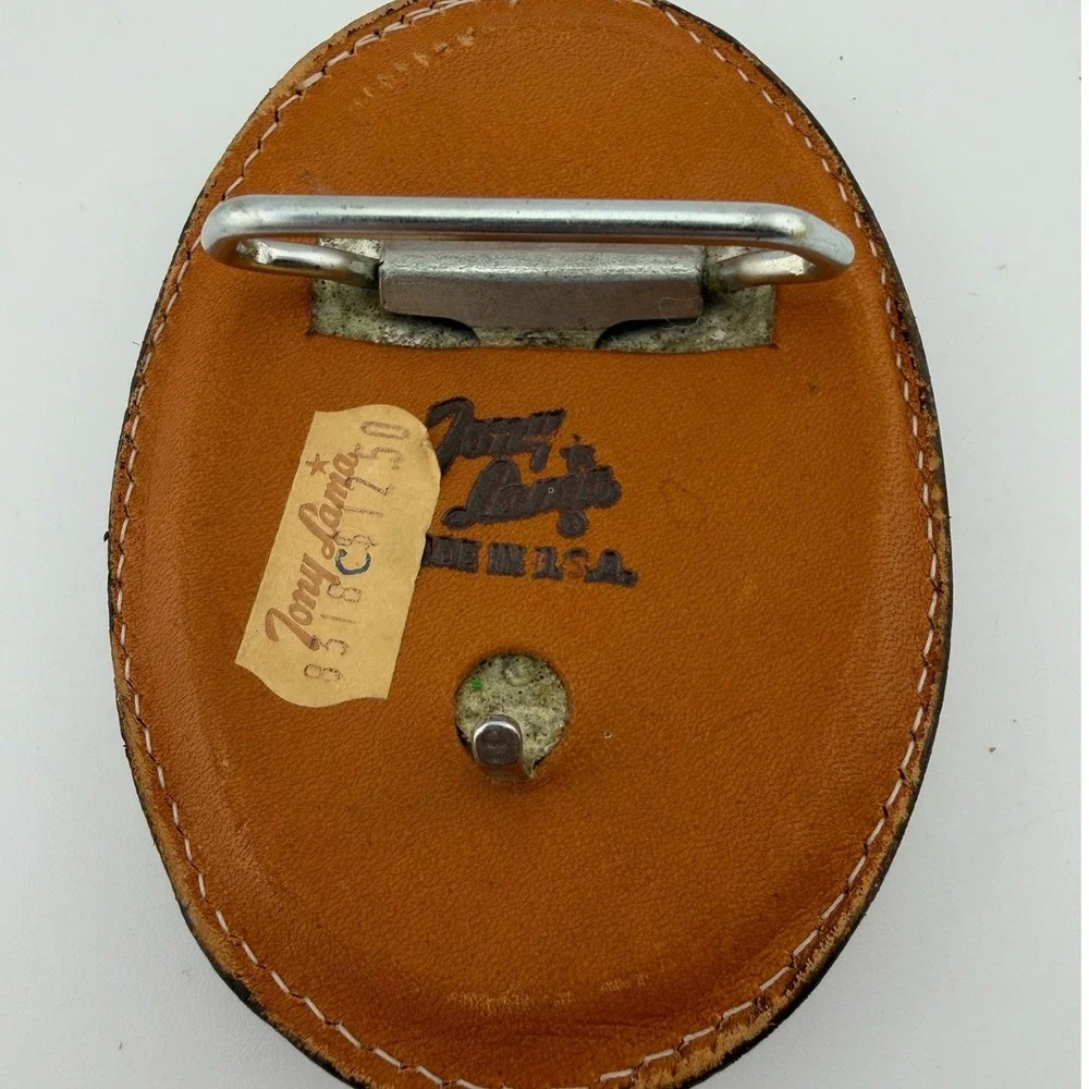 Tony Lama Vintage Tooled Leather Floral Belt Buckle Brown White Made in‎ USA